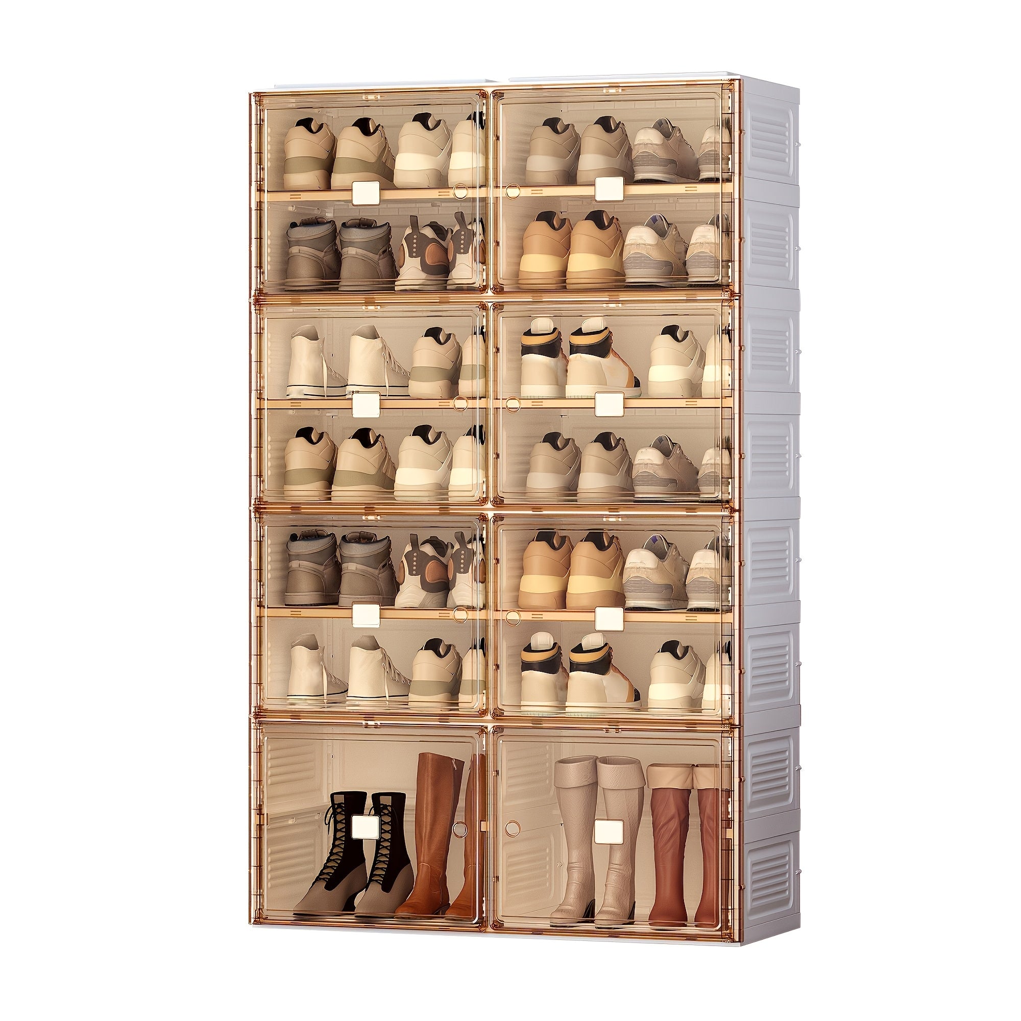 No-Installation Folding Shoe Cabinet with 4 Layers for 16 Pairs Of Shoes, Magnetic Transparent Door Dustproof Design, Durable Plastic Material, Large Capacity And Multiple Sizes to Meet Family Needs, Suitable for Living Room\u002FDressing Room