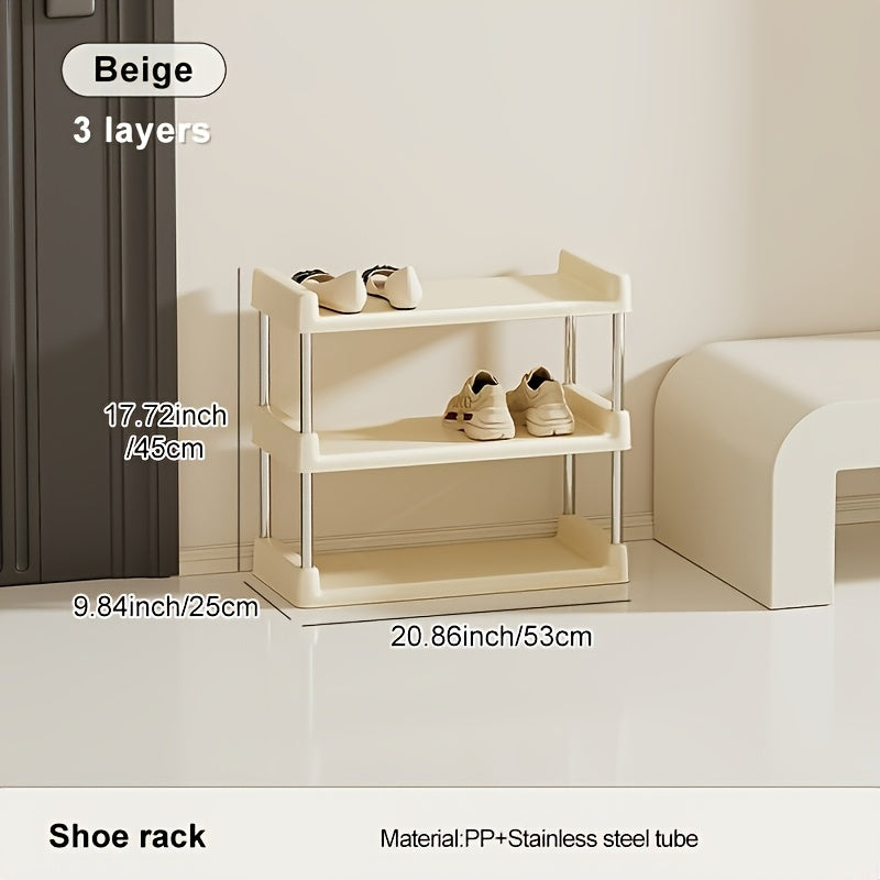 3-Tier Minimalist Shoe Rack | Freestanding, Metal Reinforced, Lightweight, Space-Saving Organizer For Entryway, Dorm & Narrow Spaces | Contains Golden Tube, 6.3inch Floor Height, 10Mm To 12Mm Diameter, 13.23LB Shelf Load, Plastic Shelves, Floor Mount