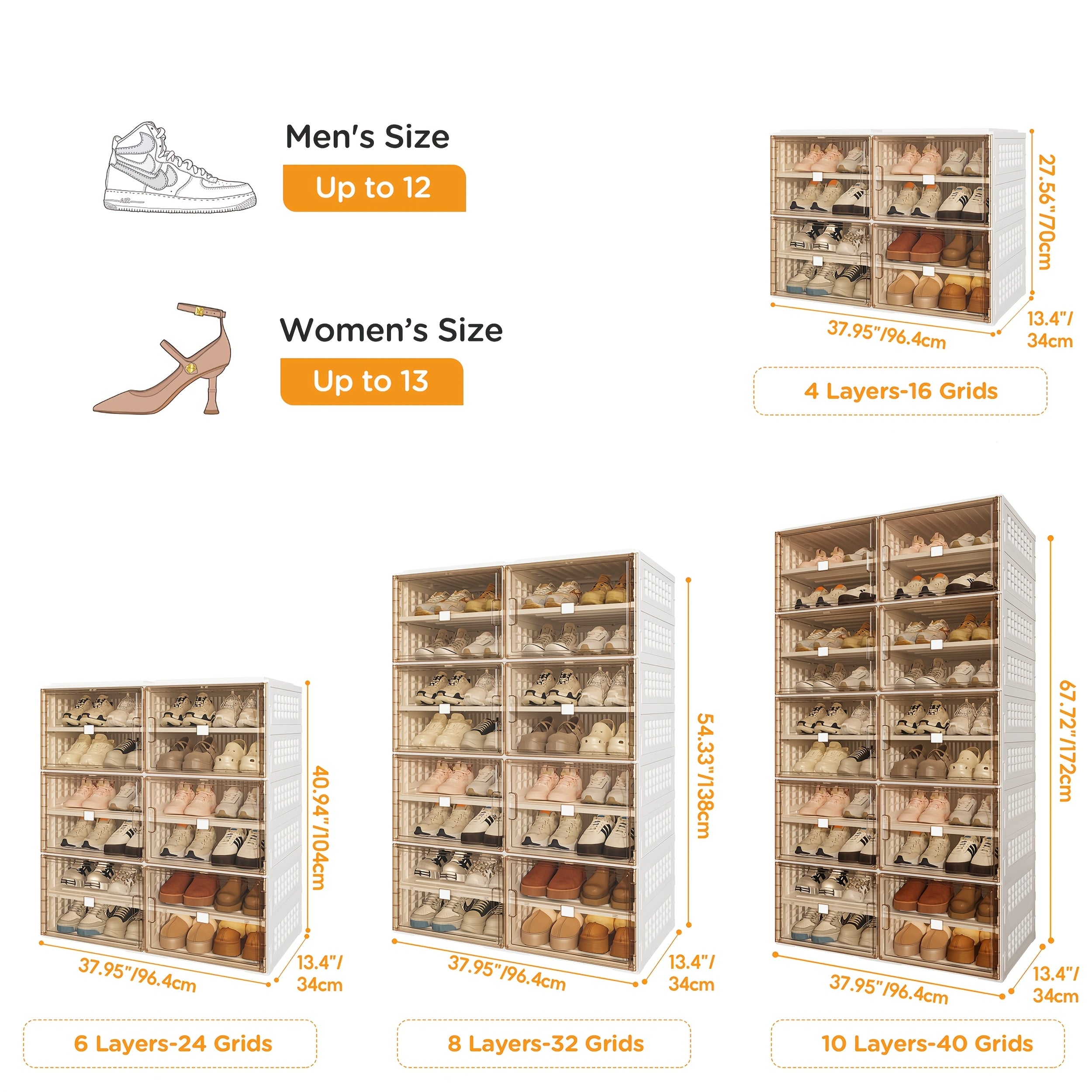 Multi-size Foldable Shoe Cabinet, Ready-to-use with No Assembly Required. Large Capacity of 4-10 Layers, Magnetic Transparent Door for Dust and Moisture Protection. Made of Sturdy and Durable Plastic, Suitable for Entryways, Living Rooms, and