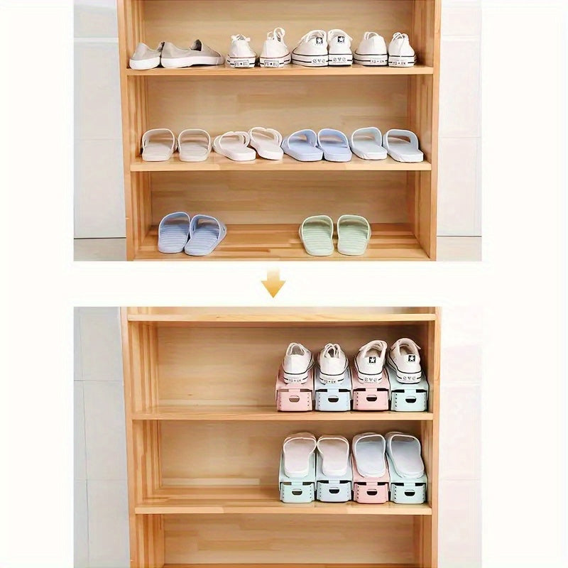 12pcs Adjustable Shoe Rack Organizer, Space Saving Stackable Plastic Shoe Shelf for Closet, Entryway, Bedroom, Dorm Room - Multi-Tier Shoe Storage Solution for Men Women