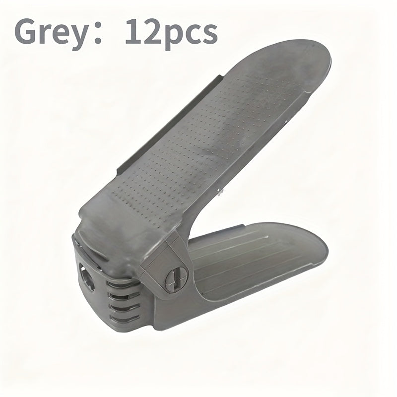 12pcs Adjustable Shoe Rack Organizer, Space Saving Stackable Plastic Shoe Shelf for Closet, Entryway, Bedroom, Dorm Room - Multi-Tier Shoe Storage Solution for Men Women