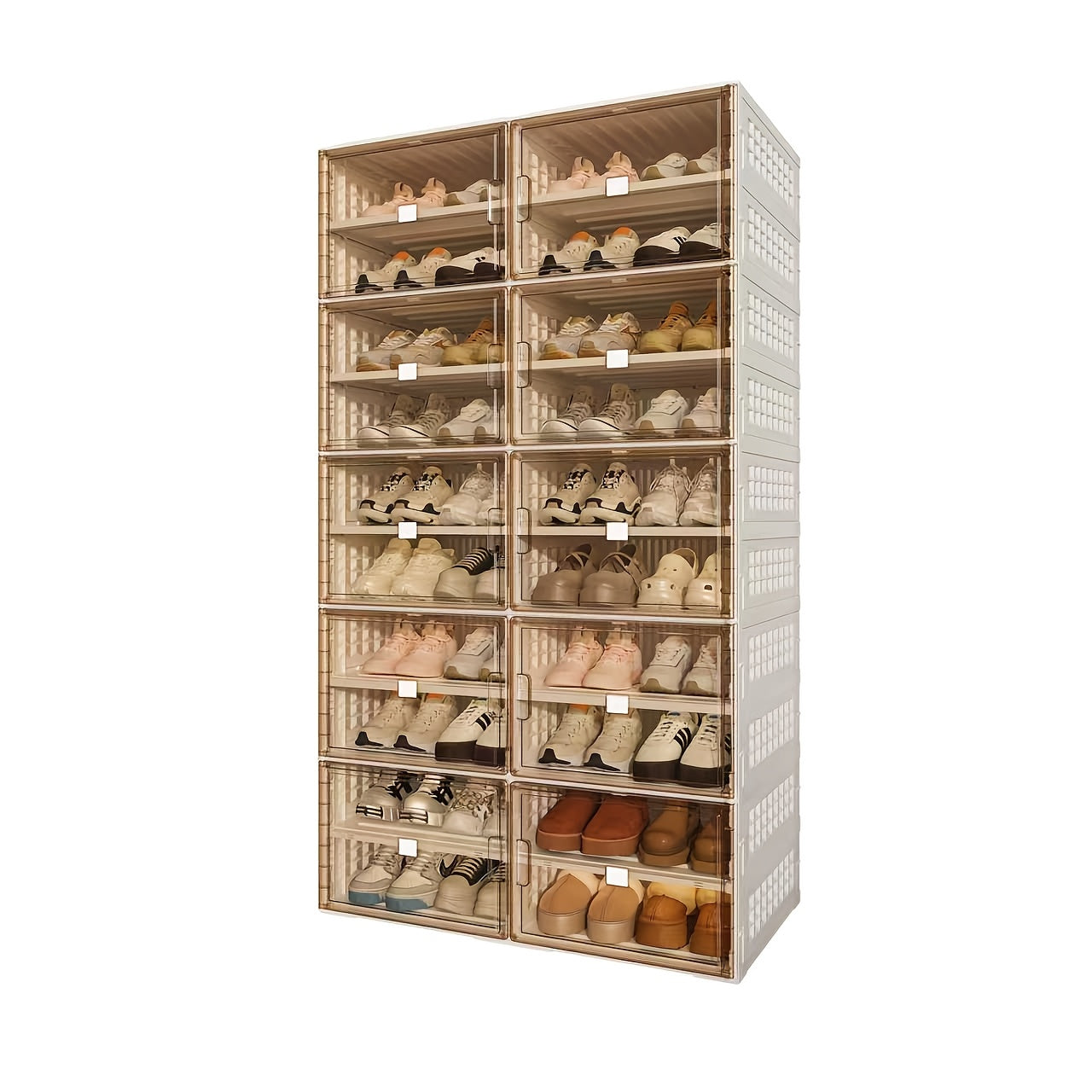 Multi-size Foldable Shoe Cabinet, Ready-to-use with No Assembly Required. Large Capacity of 4-10 Layers, Magnetic Transparent Door for Dust and Moisture Protection. Made of Sturdy and Durable Plastic, Suitable for Entryways, Living Rooms, and