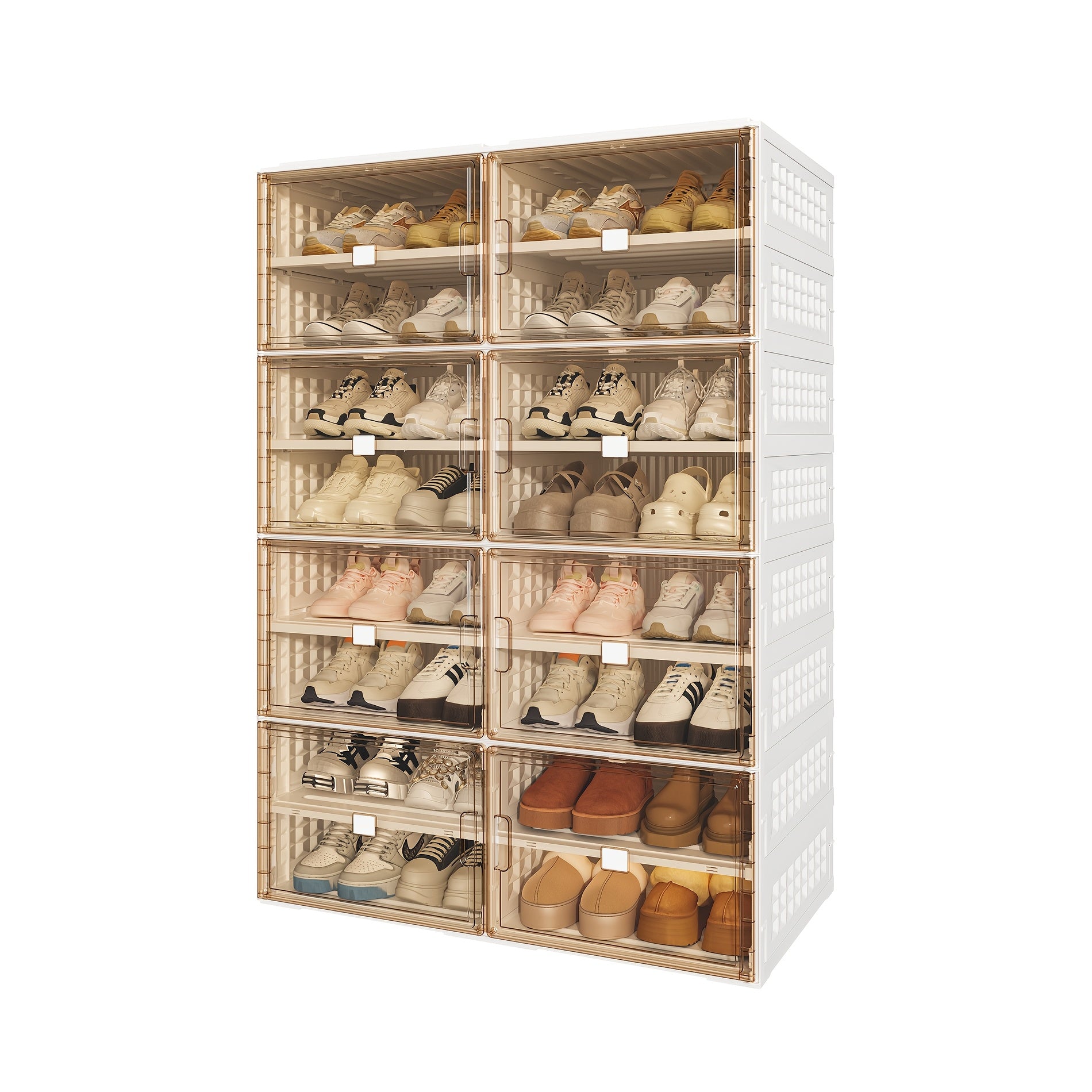 Multi-size Foldable Shoe Cabinet, Ready-to-use with No Assembly Required. Large Capacity of 4-10 Layers, Magnetic Transparent Door for Dust and Moisture Protection. Made of Sturdy and Durable Plastic, Suitable for Entryways, Living Rooms, and