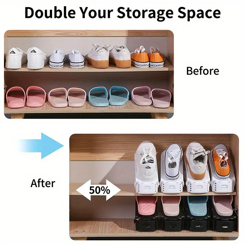 12pcs Adjustable Shoe Rack Organizer, Space Saving Stackable Plastic Shoe Shelf for Closet, Entryway, Bedroom, Dorm Room - Multi-Tier Shoe Storage Solution for Men Women