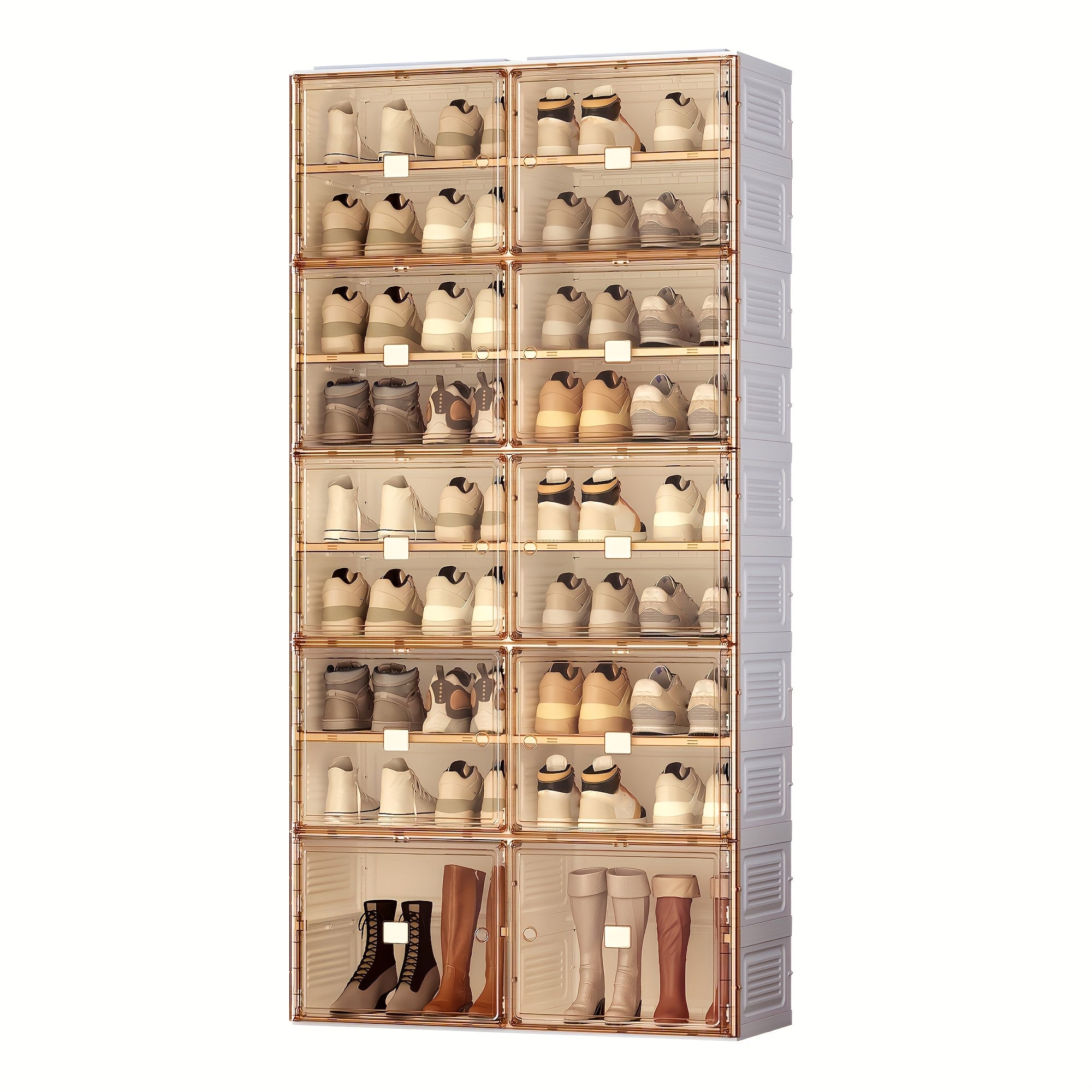 No-Installation Folding Shoe Cabinet with 4 Layers for 16 Pairs Of Shoes, Magnetic Transparent Door Dustproof Design, Durable Plastic Material, Large Capacity And Multiple Sizes to Meet Family Needs, Suitable for Living Room\u002FDressing Room