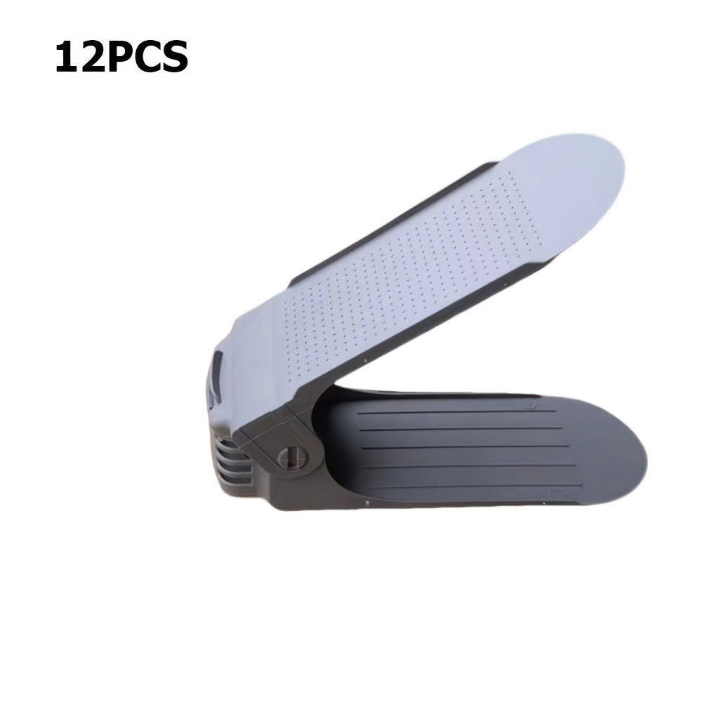 12pcs Space Saving Helper. Second Generation Adjustable Height Space Saving Shoe Rack\u002FShoe Storage Rack\u002FDouble Layer Shoe Holder Storage Rack\u002FShoe Slot\u002FSlippers Storage Rack