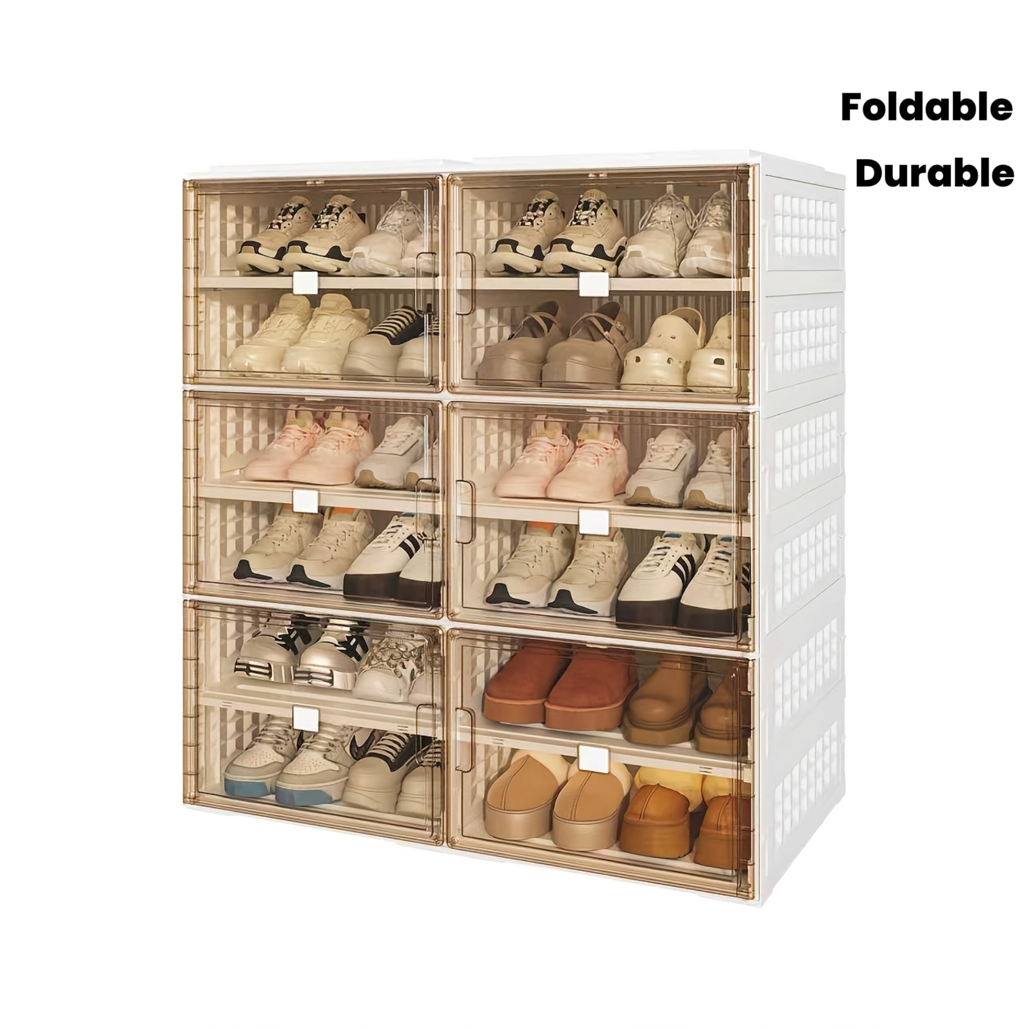 Multi-size Foldable Shoe Cabinet, Ready-to-use with No Assembly Required. Large Capacity of 4-10 Layers, Magnetic Transparent Door for Dust and Moisture Protection. Made of Sturdy and Durable Plastic, Suitable for Entryways, Living Rooms, and