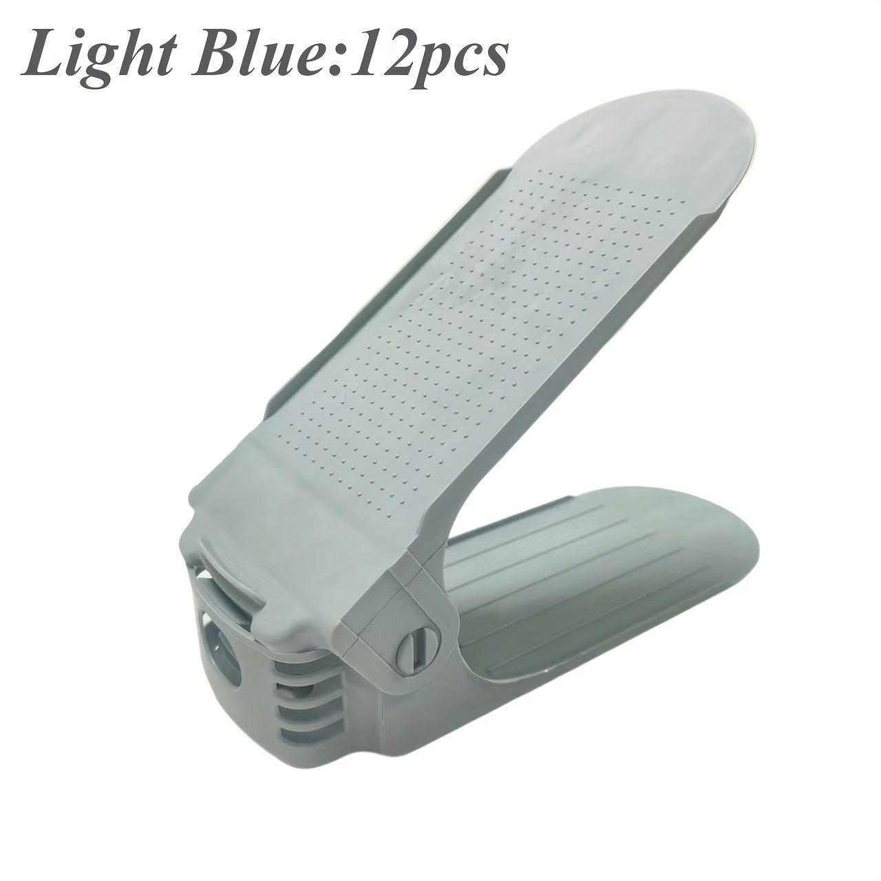 12pcs Adjustable Shoe Rack Organizer, Space Saving Stackable Plastic Shoe Shelf for Closet, Entryway, Bedroom, Dorm Room - Multi-Tier Shoe Storage Solution for Men Women