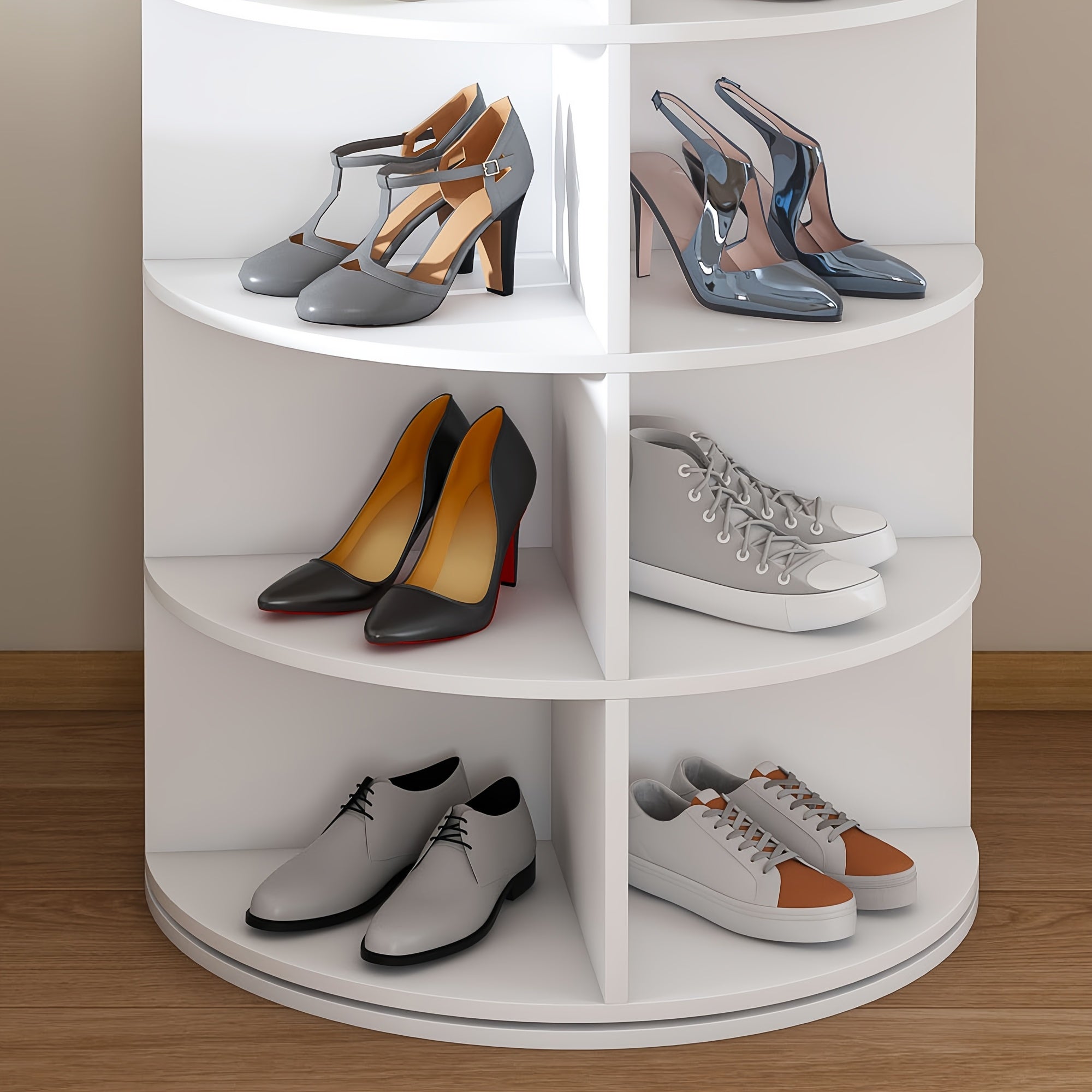 Free-Standing Rotating Shoe Rack Tower - 7\u002F8-Tier Spinning Shoe Organizer with 360° Rotation, Holds 28 Pairs of Shoes, Heavy-Duty PVC -Standing Shelf Suitable for Entryway,, ' Rooms - Assembly, White