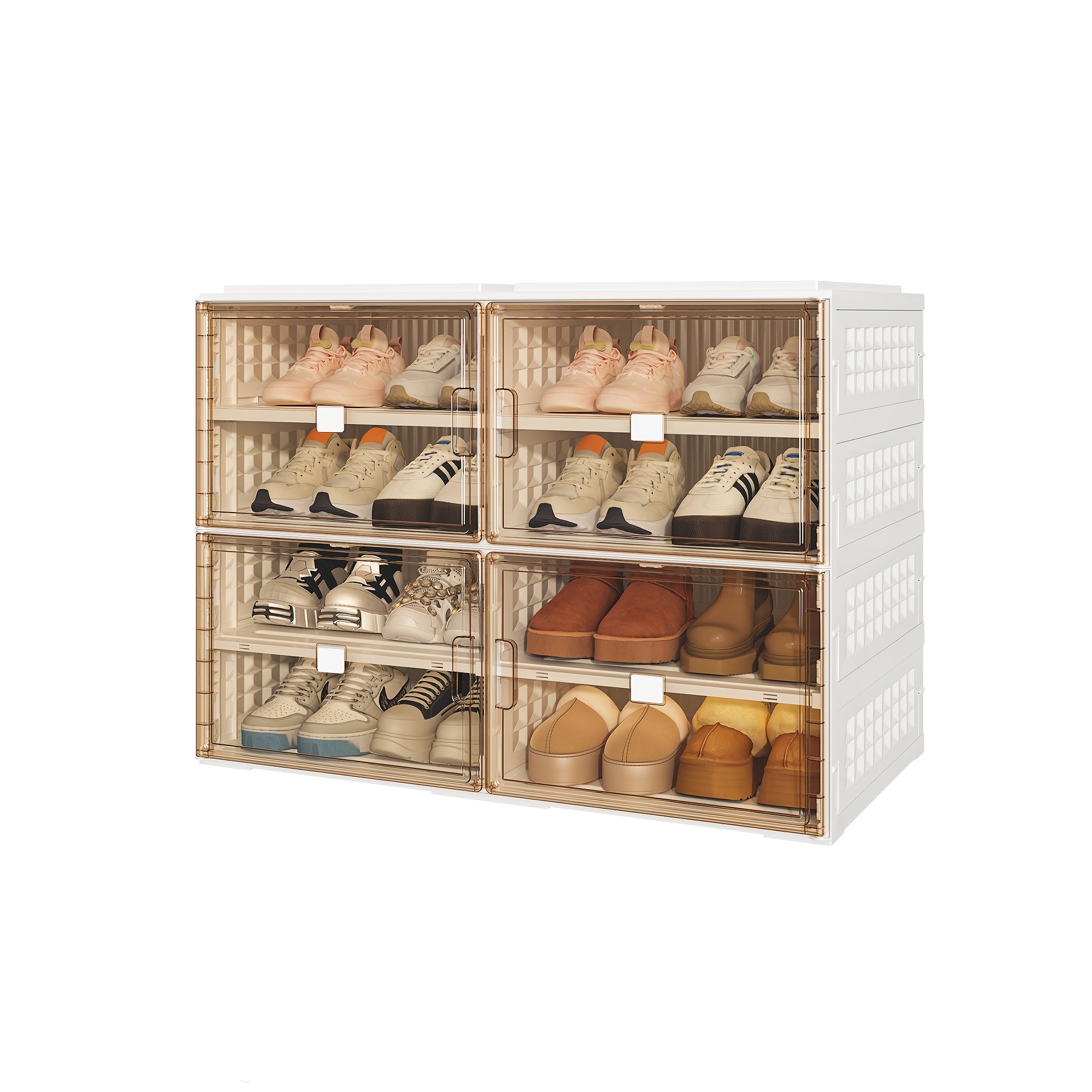 Multi-size Foldable Shoe Cabinet, Ready-to-use with No Assembly Required. Large Capacity of 4-10 Layers, Magnetic Transparent Door for Dust and Moisture Protection. Made of Sturdy and Durable Plastic, Suitable for Entryways, Living Rooms, and