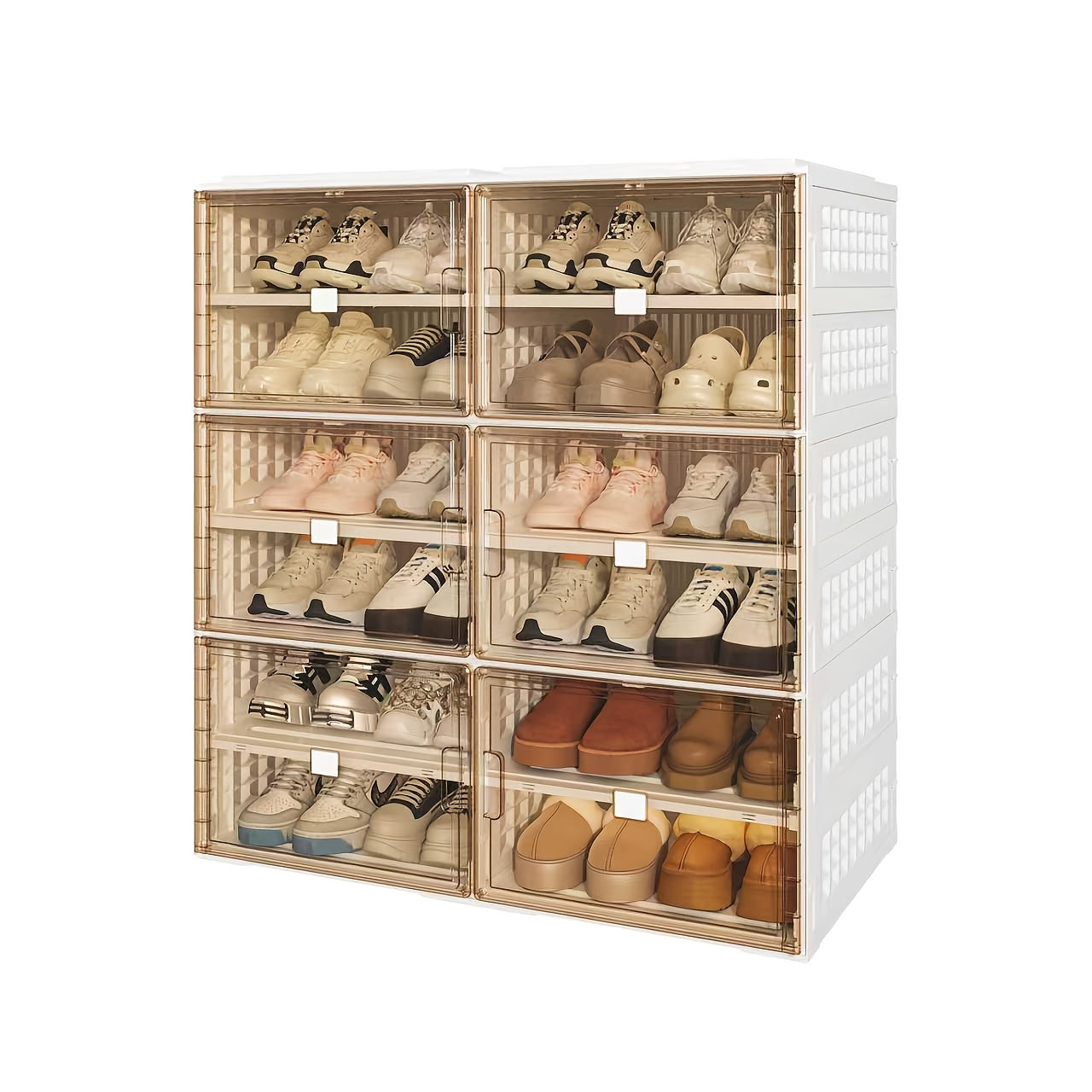 Multi-size Foldable Shoe Cabinet, Ready-to-use with No Assembly Required. Large Capacity of 4-10 Layers, Magnetic Transparent Door for Dust and Moisture Protection. Made of Sturdy and Durable Plastic, Suitable for Entryways, Living Rooms, and