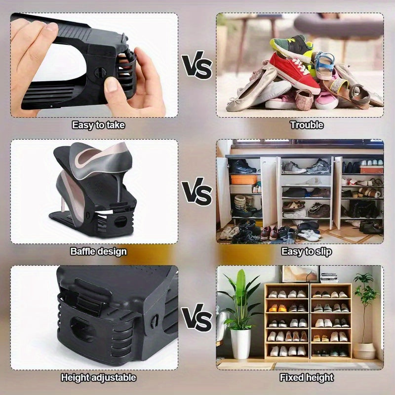 12pcs Adjustable Shoe Rack Organizer, Space Saving Stackable Plastic Shoe Shelf for Closet, Entryway, Bedroom, Dorm Room - Multi-Tier Shoe Storage Solution for Men Women