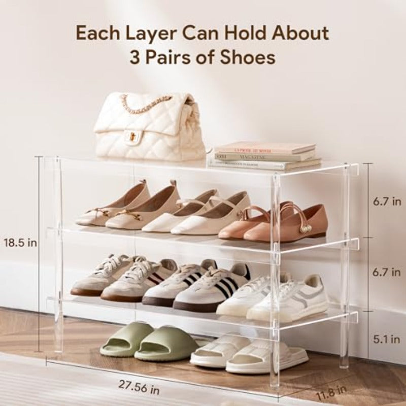Shoe Rack for Closet 3 Tier Clear Acrylic Shoe Organizer Shelf for Entryway Free Standing Modern Aesthetic Shoe Storage Display Stand 27.56\