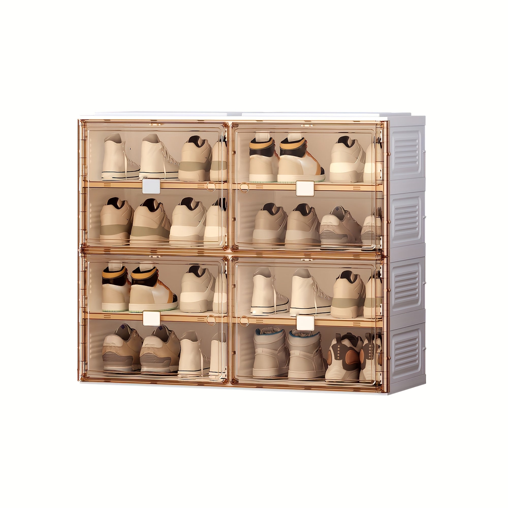 No-Installation Folding Shoe Cabinet with 4 Layers for 16 Pairs Of Shoes, Magnetic Transparent Door Dustproof Design, Durable Plastic Material, Large Capacity And Multiple Sizes to Meet Family Needs, Suitable for Living Room\u002FDressing Room