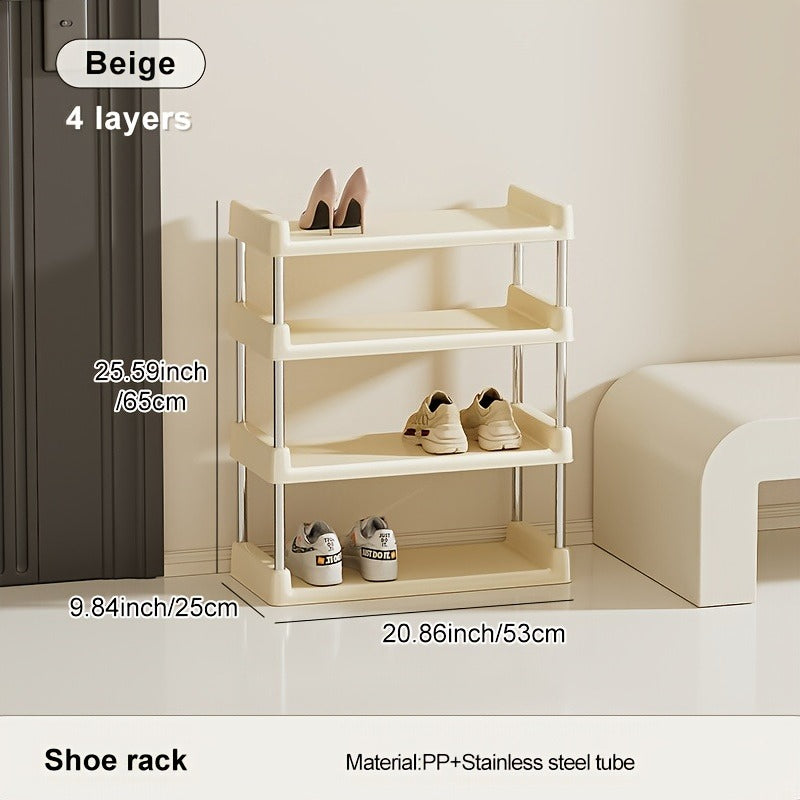 3-Tier Minimalist Shoe Rack | Freestanding, Metal Reinforced, Lightweight, Space-Saving Organizer For Entryway, Dorm & Narrow Spaces | Contains Golden Tube, 6.3inch Floor Height, 10Mm To 12Mm Diameter, 13.23LB Shelf Load, Plastic Shelves, Floor Mount