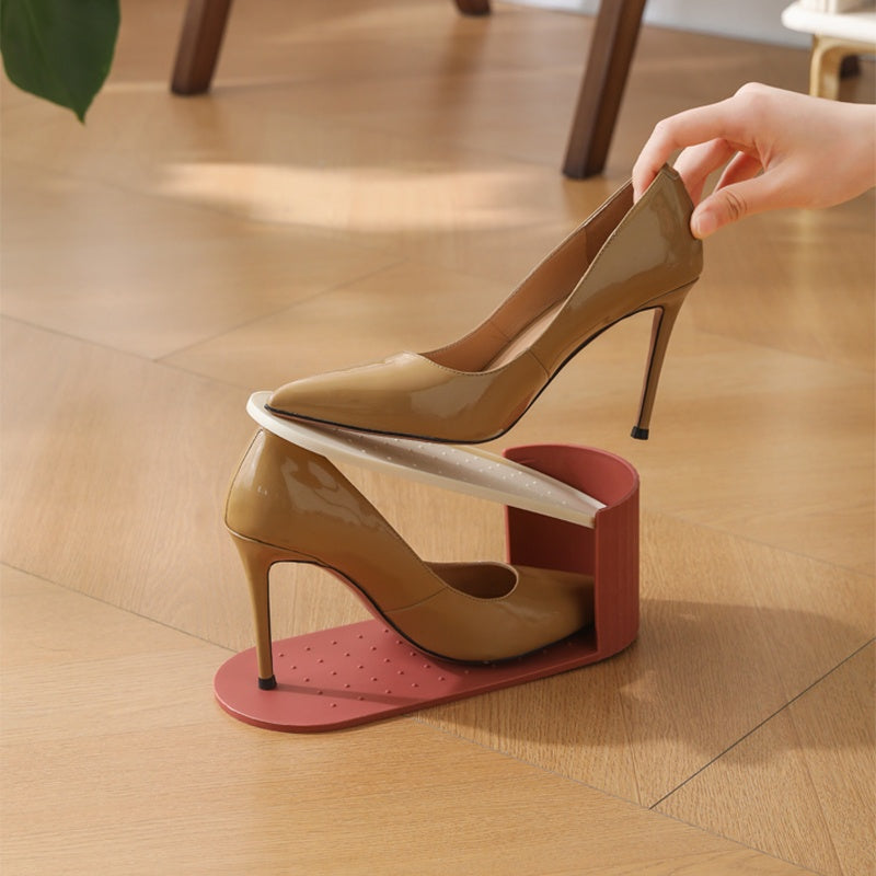 10pcs Shoe Rack, Vertical Stripe with Golden Ring. Stylish Color Scheme. Space-Saving, Solves Messy Issues, Fits All Kinds of Shoes. Foldable Splicing, Free Combination, Suitable For Living Room, Dormitory, Closet. Durable Pp Material