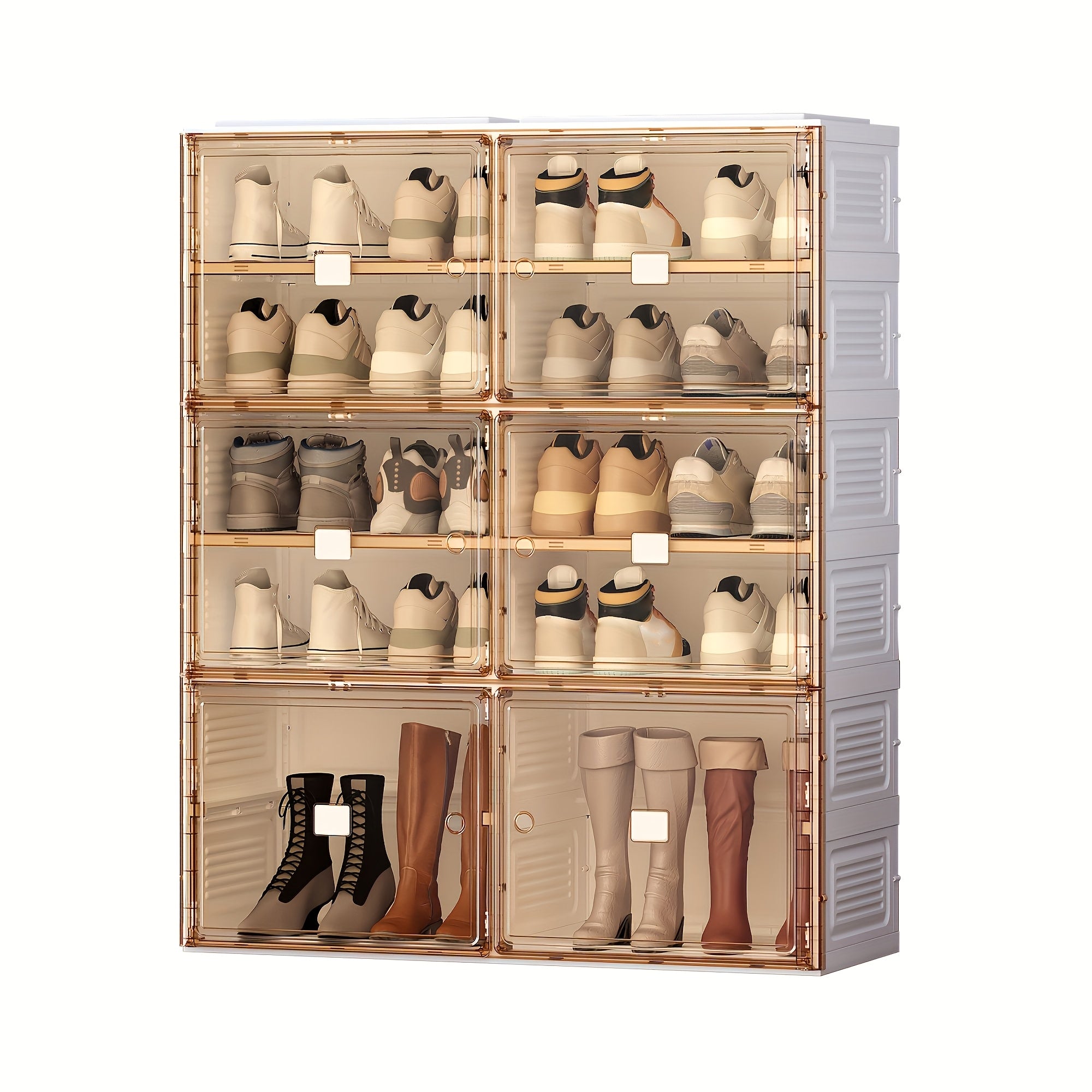 No-Installation Folding Shoe Cabinet with 4 Layers for 16 Pairs Of Shoes, Magnetic Transparent Door Dustproof Design, Durable Plastic Material, Large Capacity And Multiple Sizes to Meet Family Needs, Suitable for Living Room\u002FDressing Room