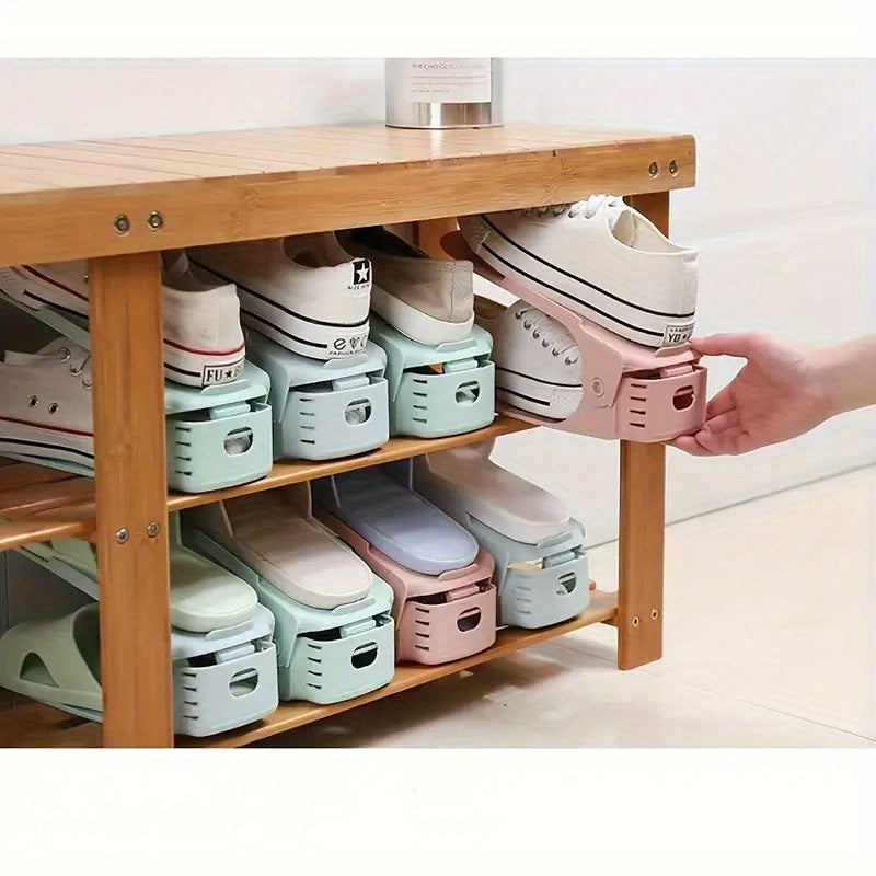 12pcs Adjustable Shoe Rack Organizer, Space Saving Stackable Plastic Shoe Shelf for Closet, Entryway, Bedroom, Dorm Room - Multi-Tier Shoe Storage Solution for Men Women