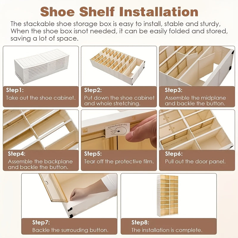 Plastic Collapsible Shoe Storage Rack, 9 Layers Big Capacity With Wheel And Transparent Magnetic Doors, Installation-free Shoe Cabinet, For Living Room Bedroom Entryway Stuff, 1pc